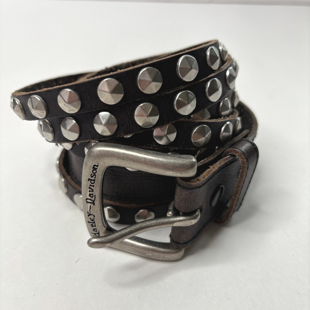 Harley Davidson Womens Brown Leather Studded Triple Strand Belt M Grunge Rock